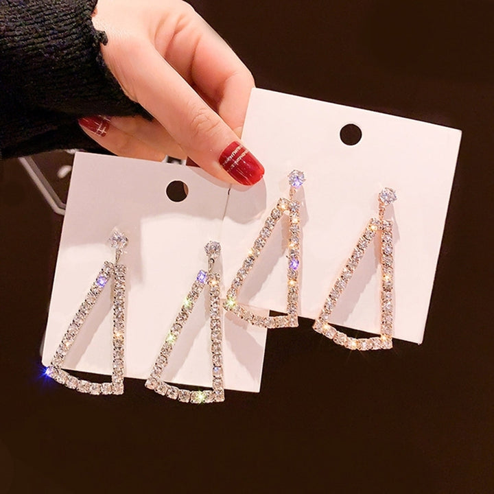 Women Full Rhinestone Hollow Triangle Geometric Dangle Ear Drop Earrings Jewelry Image 7