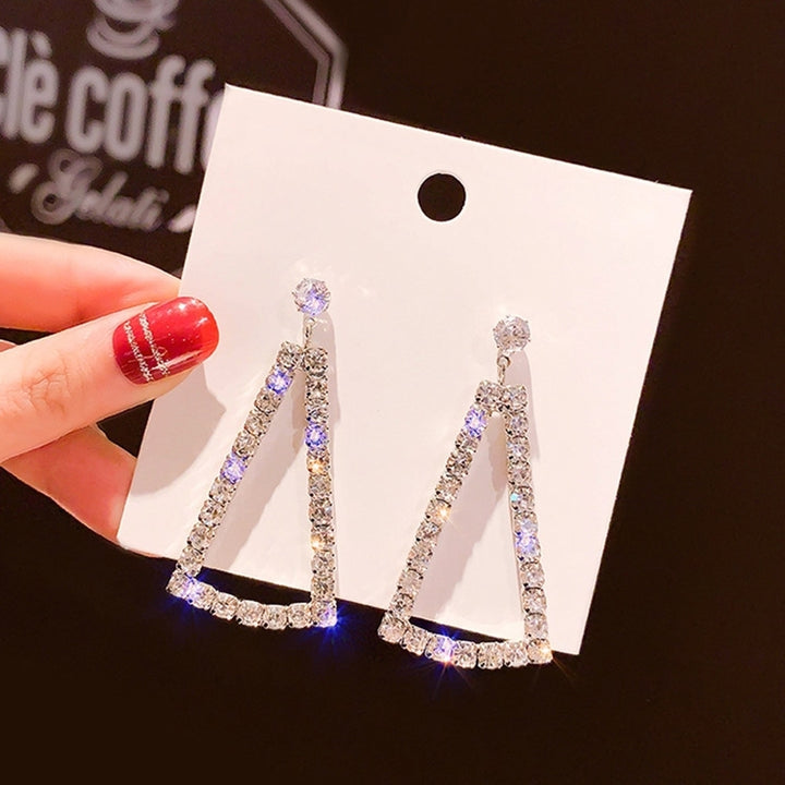 Women Full Rhinestone Hollow Triangle Geometric Dangle Ear Drop Earrings Jewelry Image 8