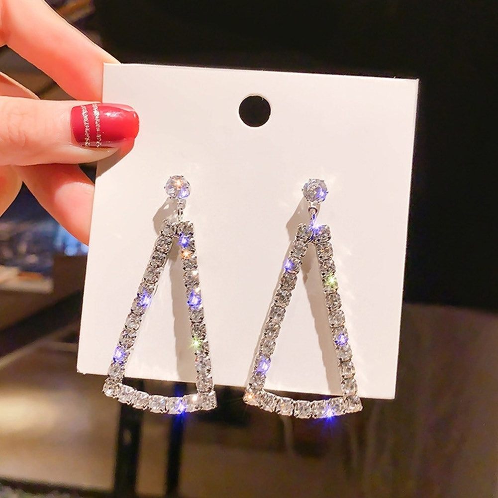 Women Full Rhinestone Hollow Triangle Geometric Dangle Ear Drop Earrings Jewelry Image 9