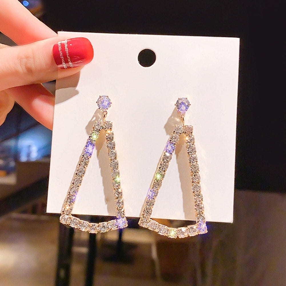 Women Full Rhinestone Hollow Triangle Geometric Dangle Ear Drop Earrings Jewelry Image 10