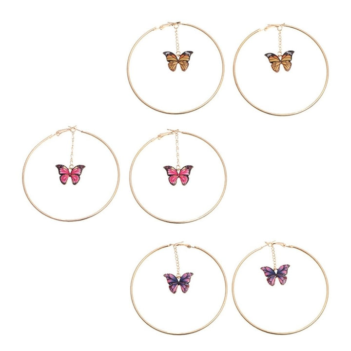 Elegant Women Hanging Chain Butterfly Big Hoop Dangle Earrings Party Jewelry Image 1