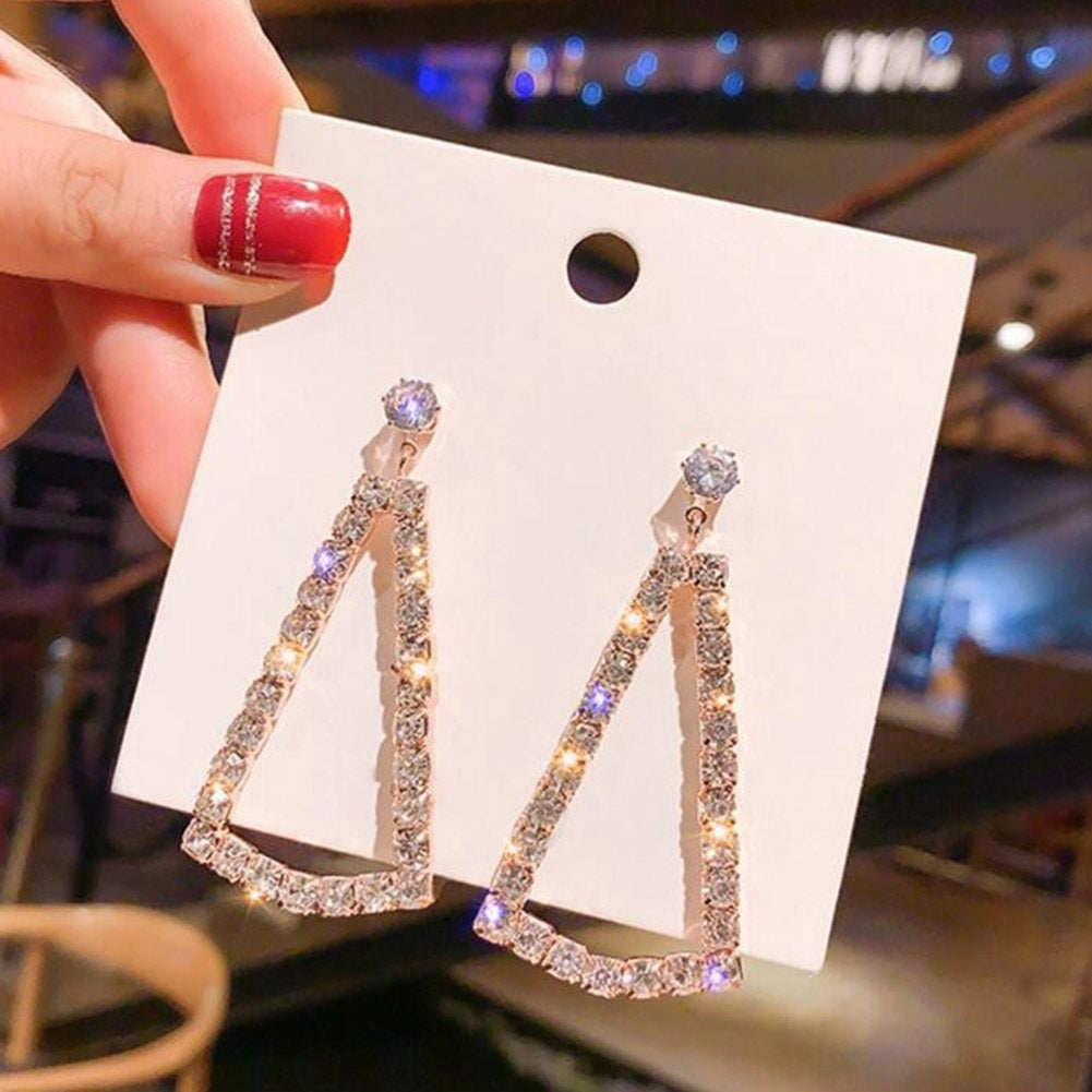 Women Full Rhinestone Hollow Triangle Geometric Dangle Ear Drop Earrings Jewelry Image 11