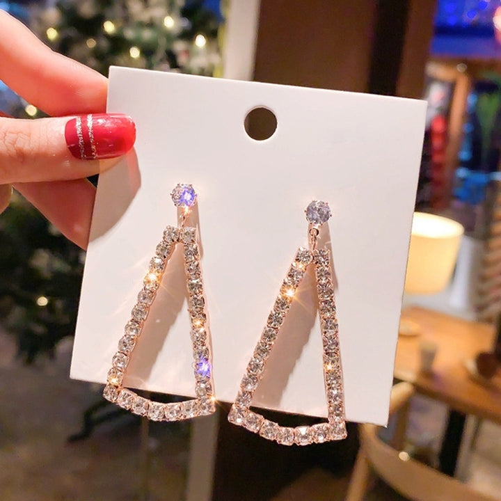 Women Full Rhinestone Hollow Triangle Geometric Dangle Ear Drop Earrings Jewelry Image 12