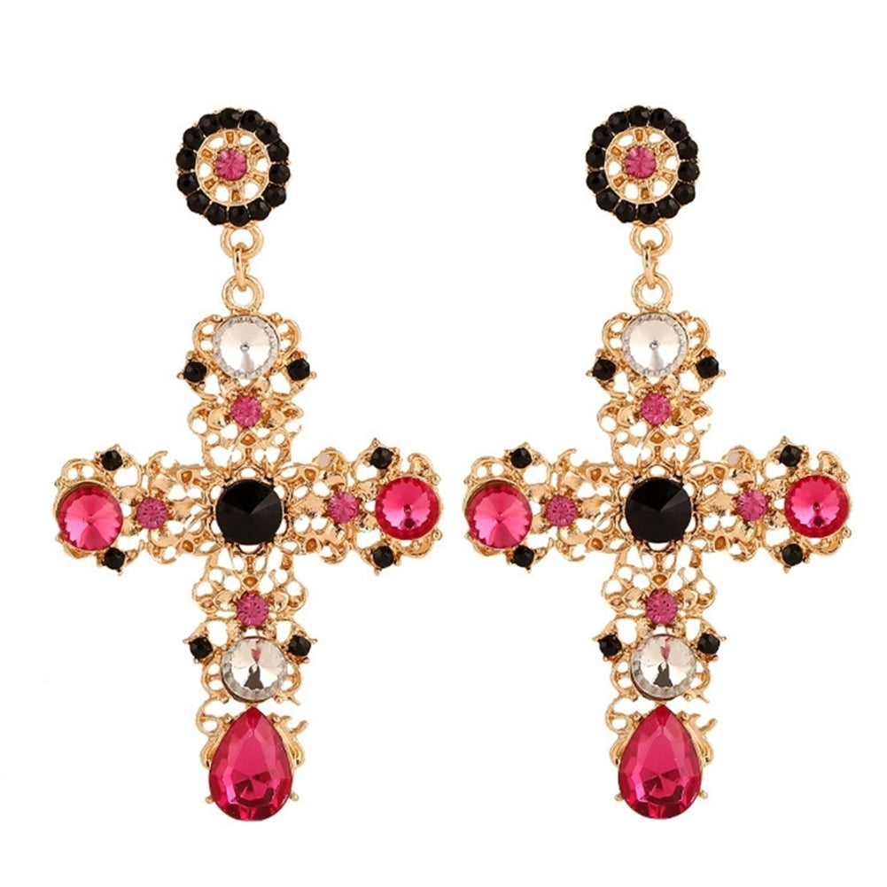 Boho Women Rhinestone Inlaid Hollow Cross Dangle Ear Drop Earrings Jewelry Gift Image 3