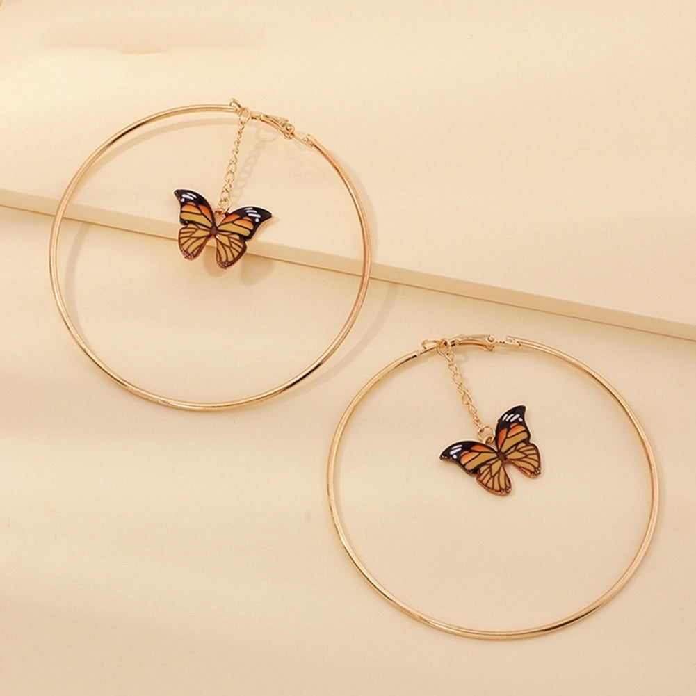 Elegant Women Hanging Chain Butterfly Big Hoop Dangle Earrings Party Jewelry Image 9