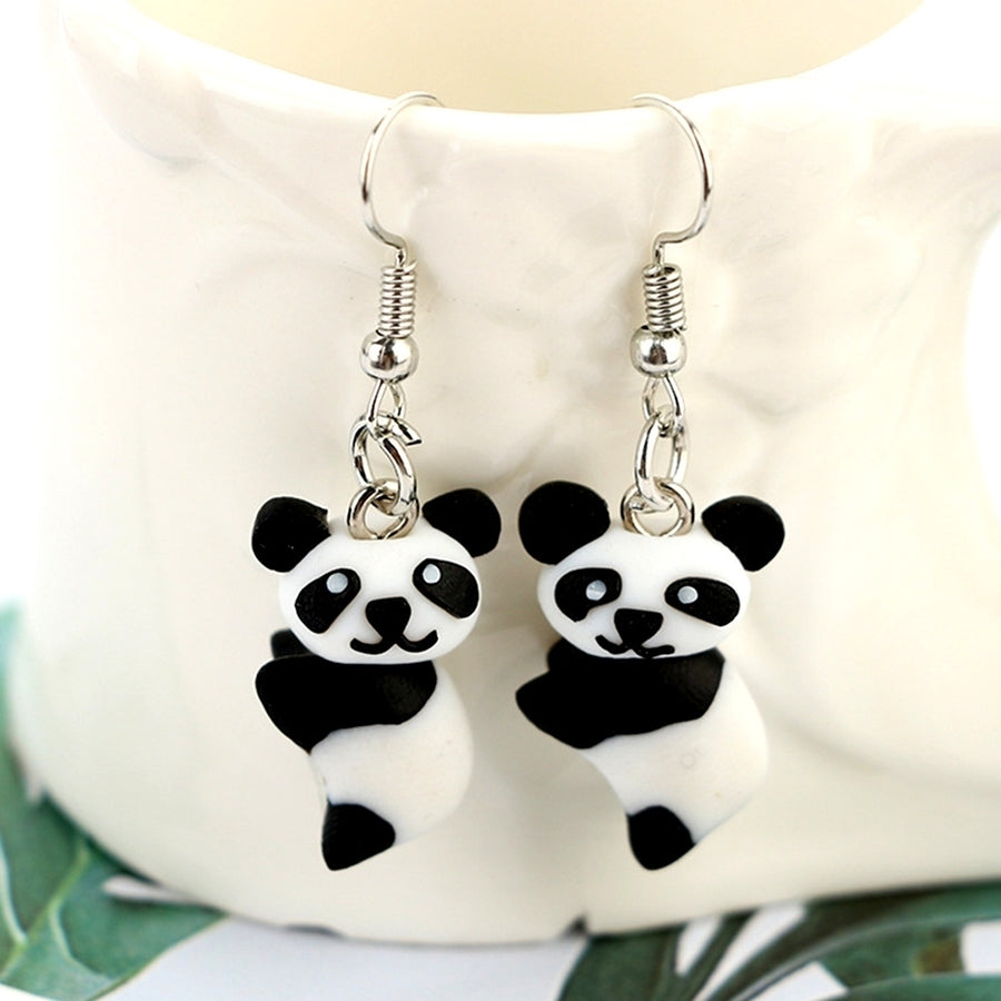 Cute Women Polymer Clay Panda Pendant Dangle Ear Hook Earrings Party Jewelry Image 1