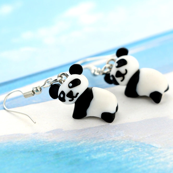 Cute Women Polymer Clay Panda Pendant Dangle Ear Hook Earrings Party Jewelry Image 2