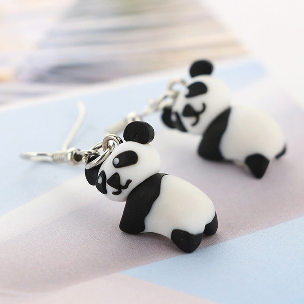 Cute Women Polymer Clay Panda Pendant Dangle Ear Hook Earrings Party Jewelry Image 3