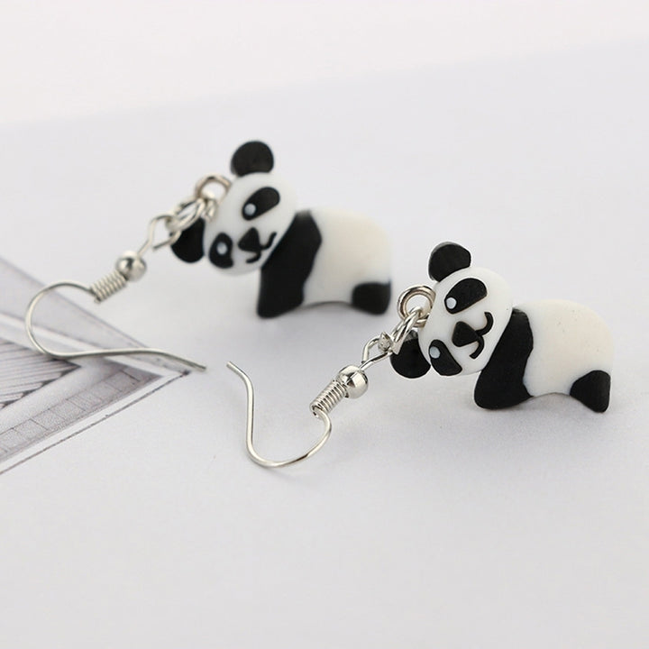 Cute Women Polymer Clay Panda Pendant Dangle Ear Hook Earrings Party Jewelry Image 4