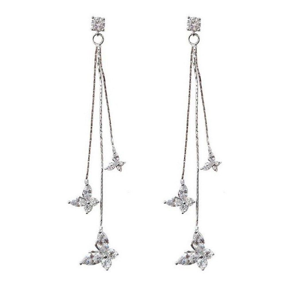 Fashion Women Faxu Crystal Butterfly Tassels Long Dangle Stud Earrings Jewelry Image 1