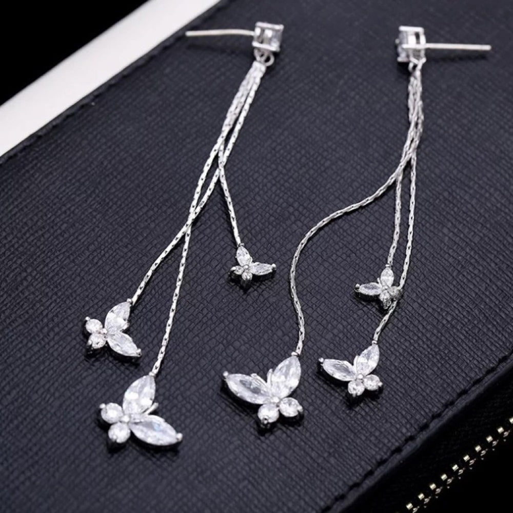 Fashion Women Faxu Crystal Butterfly Tassels Long Dangle Stud Earrings Jewelry Image 2