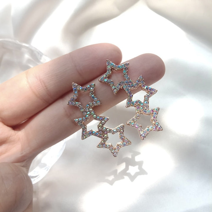 Women Colorful Rhinestone Hollow Star Linking Dangle Ear Stud Earrings Jewelry Image 8