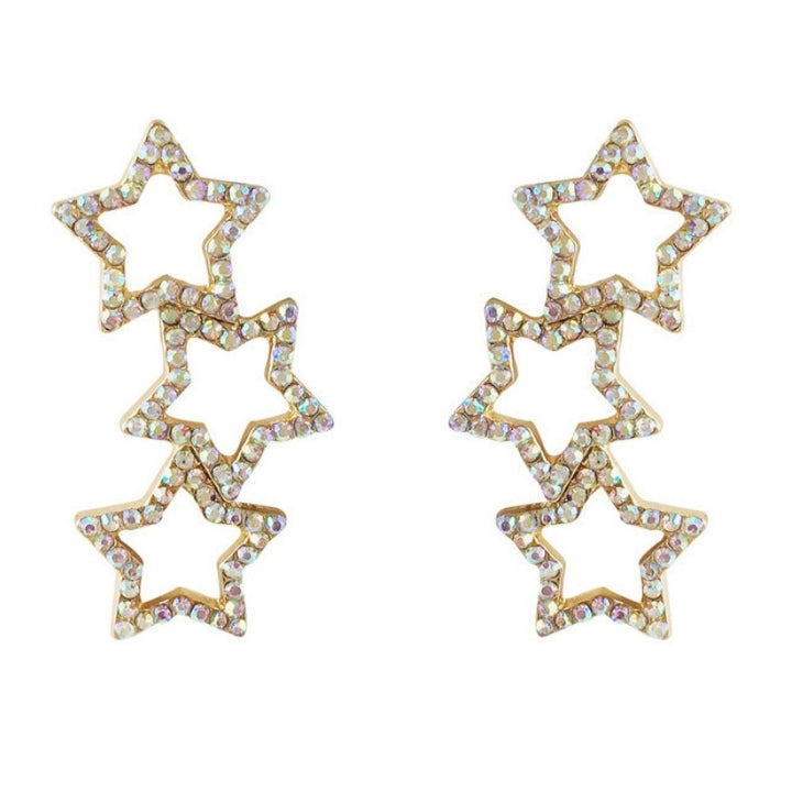 Women Colorful Rhinestone Hollow Star Linking Dangle Ear Stud Earrings Jewelry Image 9