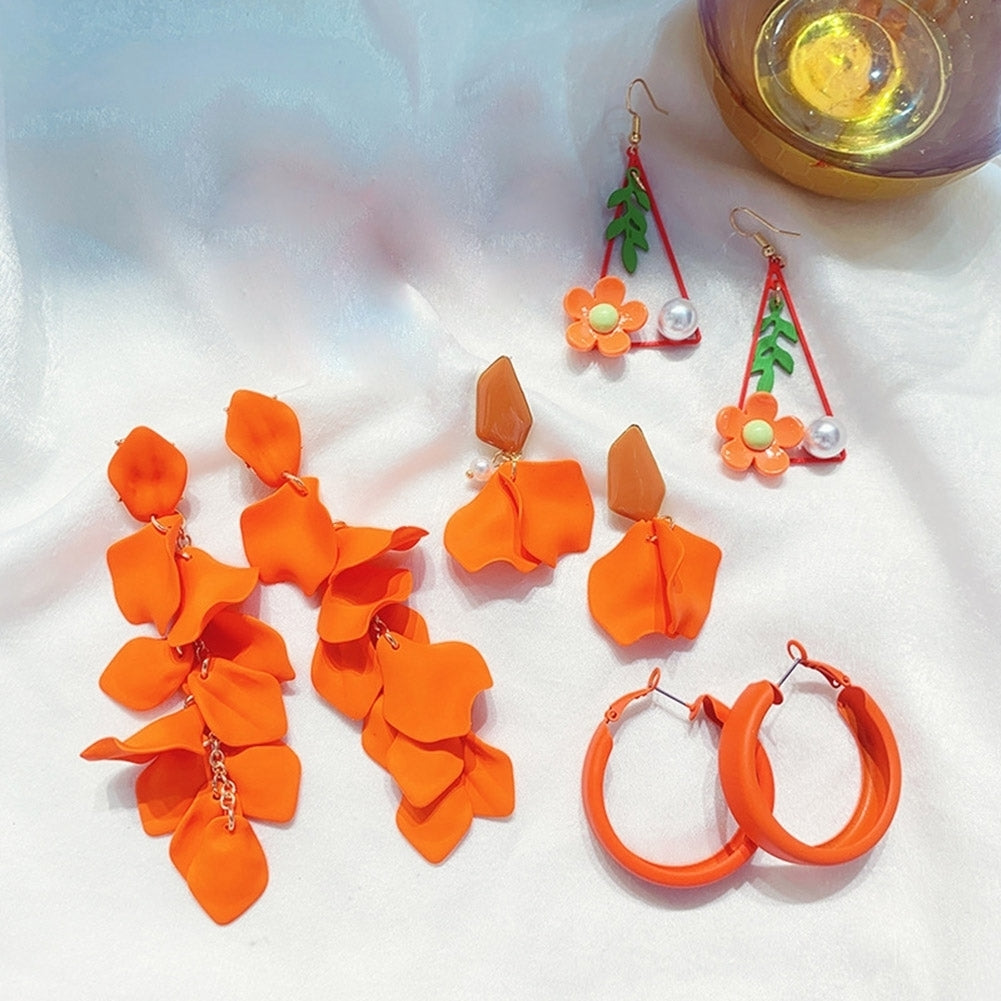 Fashion Women Flower Petal Dangle Drop Hoop Hook Earrings Holiday Jewelry Gift Image 4