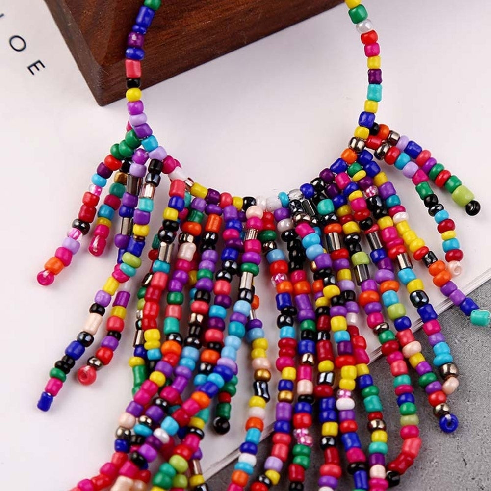 Bohemian Women Beads Tassel Round Dangle Long Hook Earrings Statement Jewelry Image 4