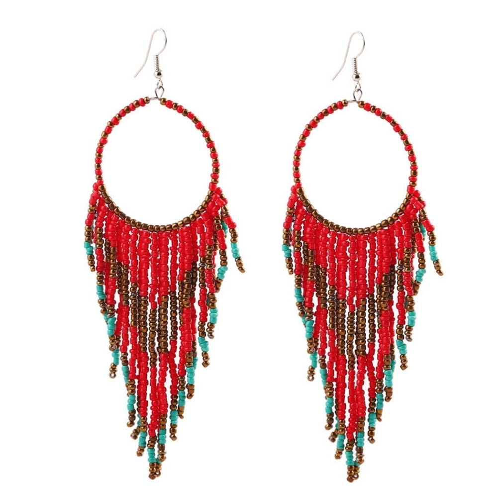 Bohemian Women Beads Tassel Round Dangle Long Hook Earrings Statement Jewelry Image 7