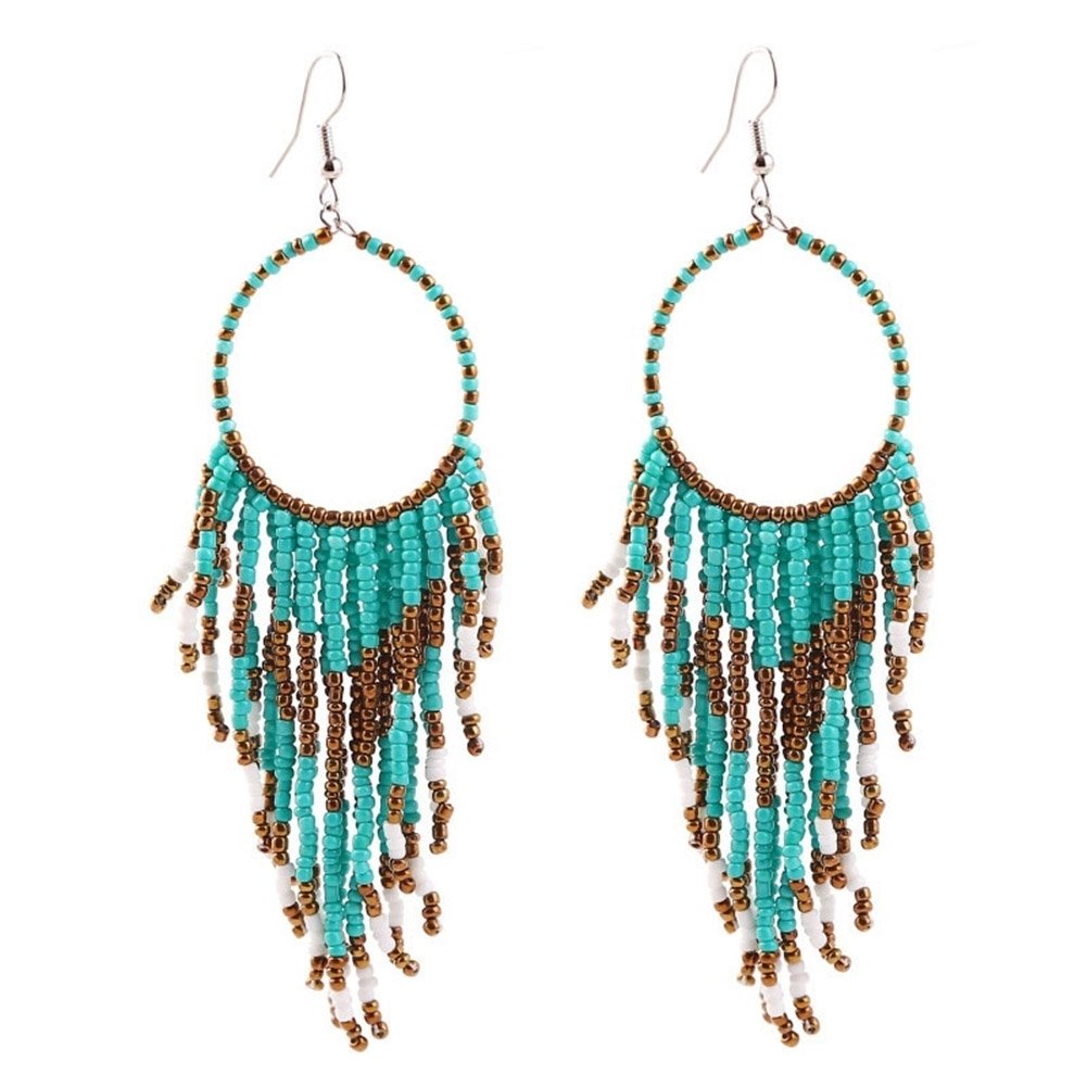 Bohemian Women Beads Tassel Round Dangle Long Hook Earrings Statement Jewelry Image 8