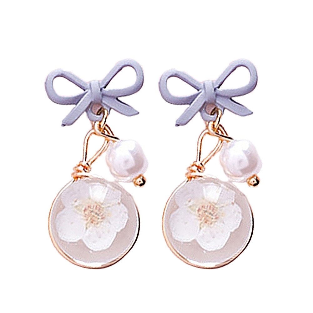 Women Bow Cherry Blossom Flower Glass Ball Dangle Ear Drop Earrings Jewelry Gift Image 2