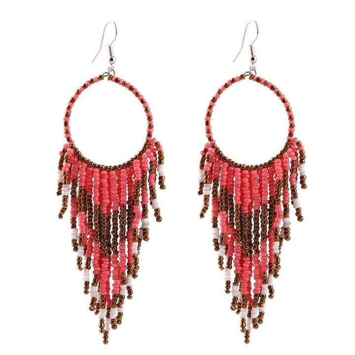 Bohemian Women Beads Tassel Round Dangle Long Hook Earrings Statement Jewelry Image 10