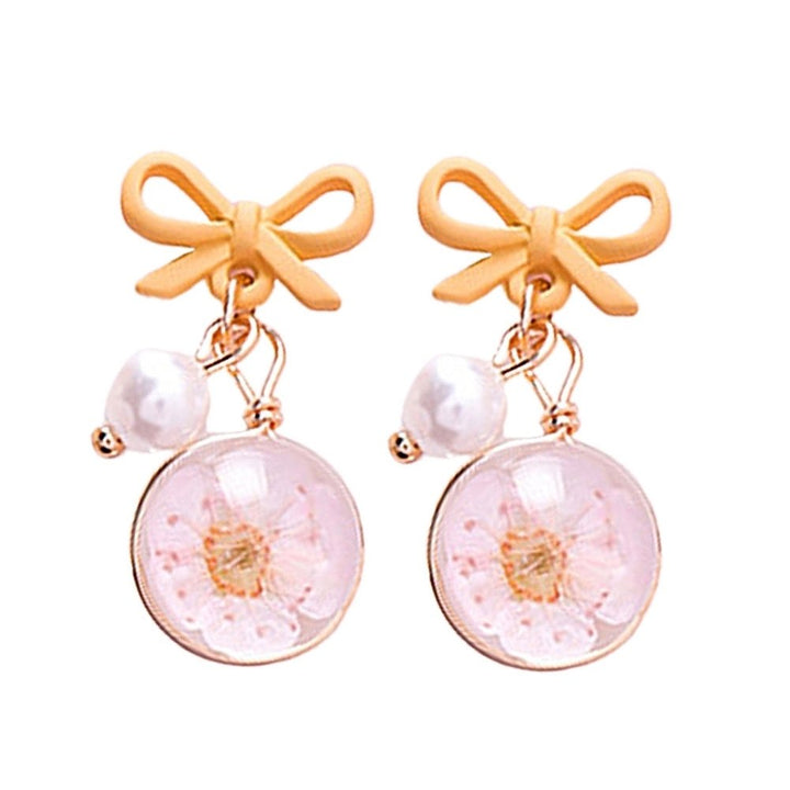 Women Bow Cherry Blossom Flower Glass Ball Dangle Ear Drop Earrings Jewelry Gift Image 1