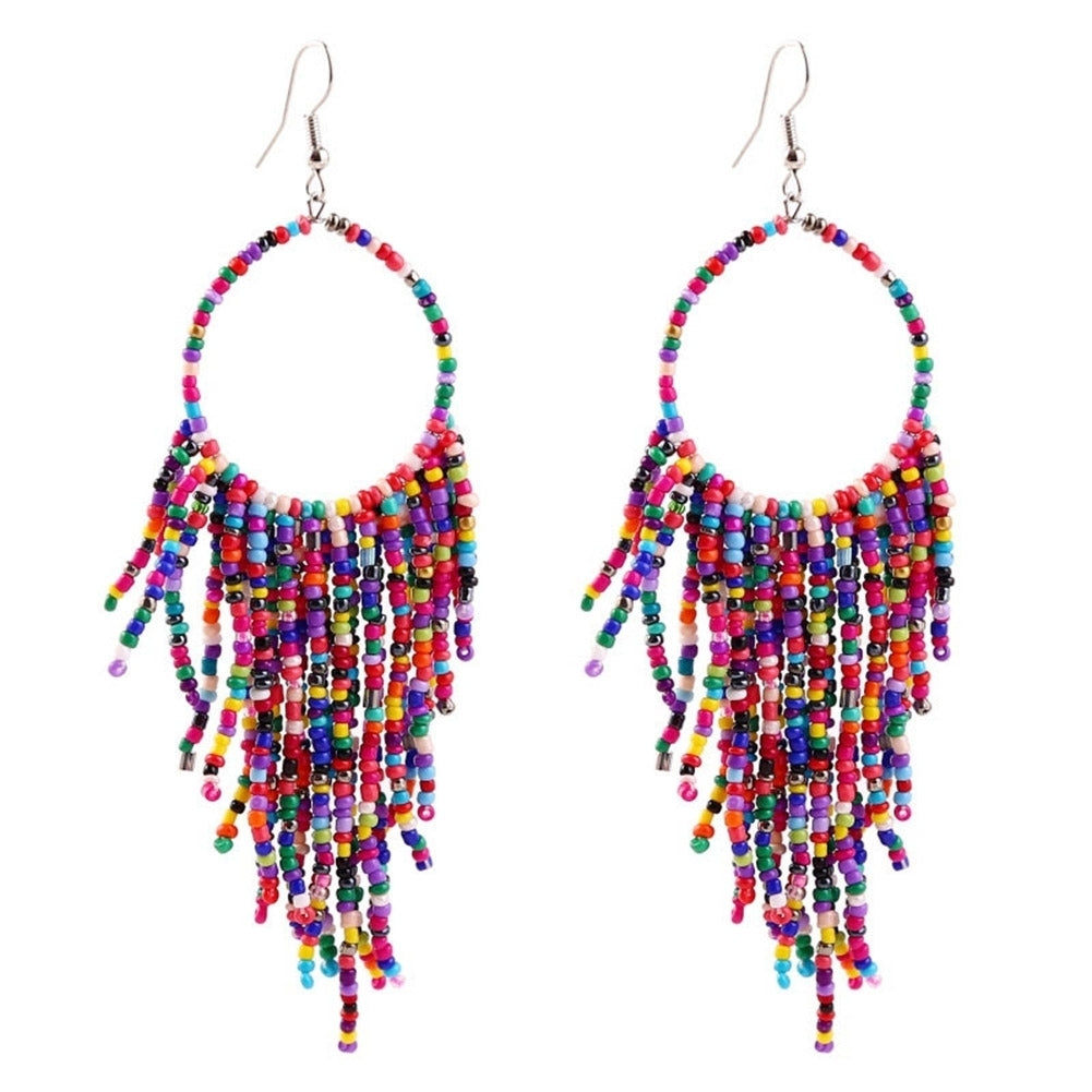 Bohemian Women Beads Tassel Round Dangle Long Hook Earrings Statement Jewelry Image 11