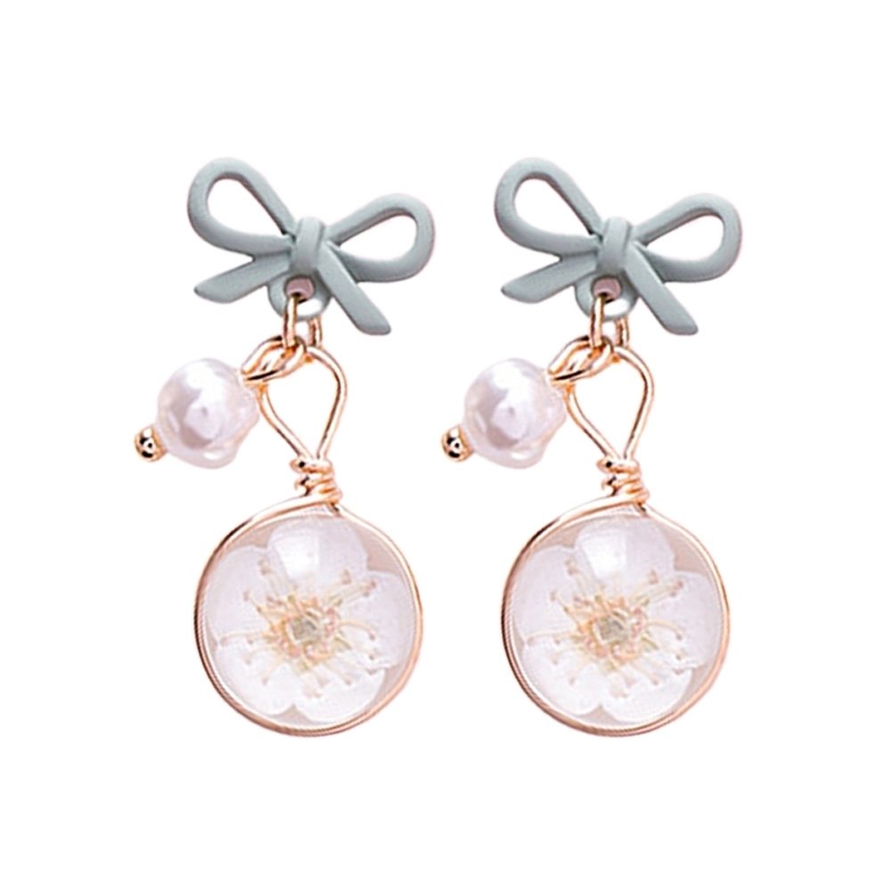 Women Bow Cherry Blossom Flower Glass Ball Dangle Ear Drop Earrings Jewelry Gift Image 4