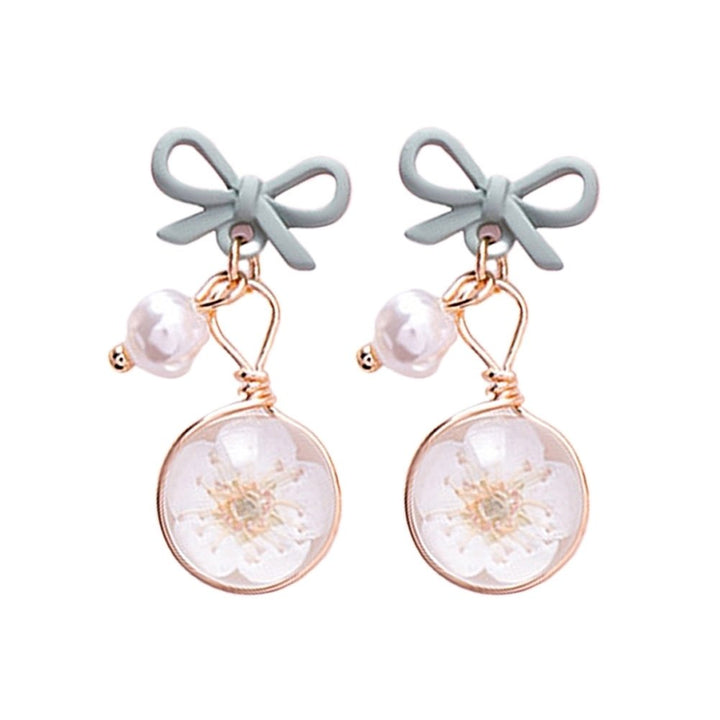 Women Bow Cherry Blossom Flower Glass Ball Dangle Ear Drop Earrings Jewelry Gift Image 4