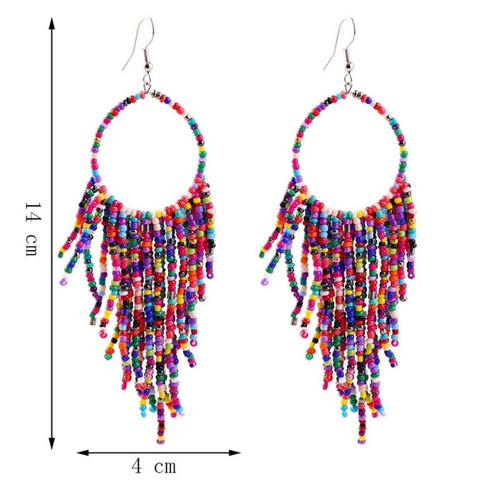 Bohemian Women Beads Tassel Round Dangle Long Hook Earrings Statement Jewelry Image 12