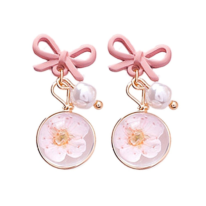 Women Bow Cherry Blossom Flower Glass Ball Dangle Ear Drop Earrings Jewelry Gift Image 4