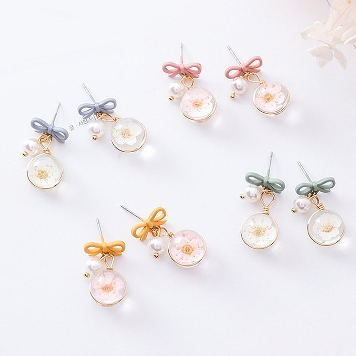 Women Bow Cherry Blossom Flower Glass Ball Dangle Ear Drop Earrings Jewelry Gift Image 6