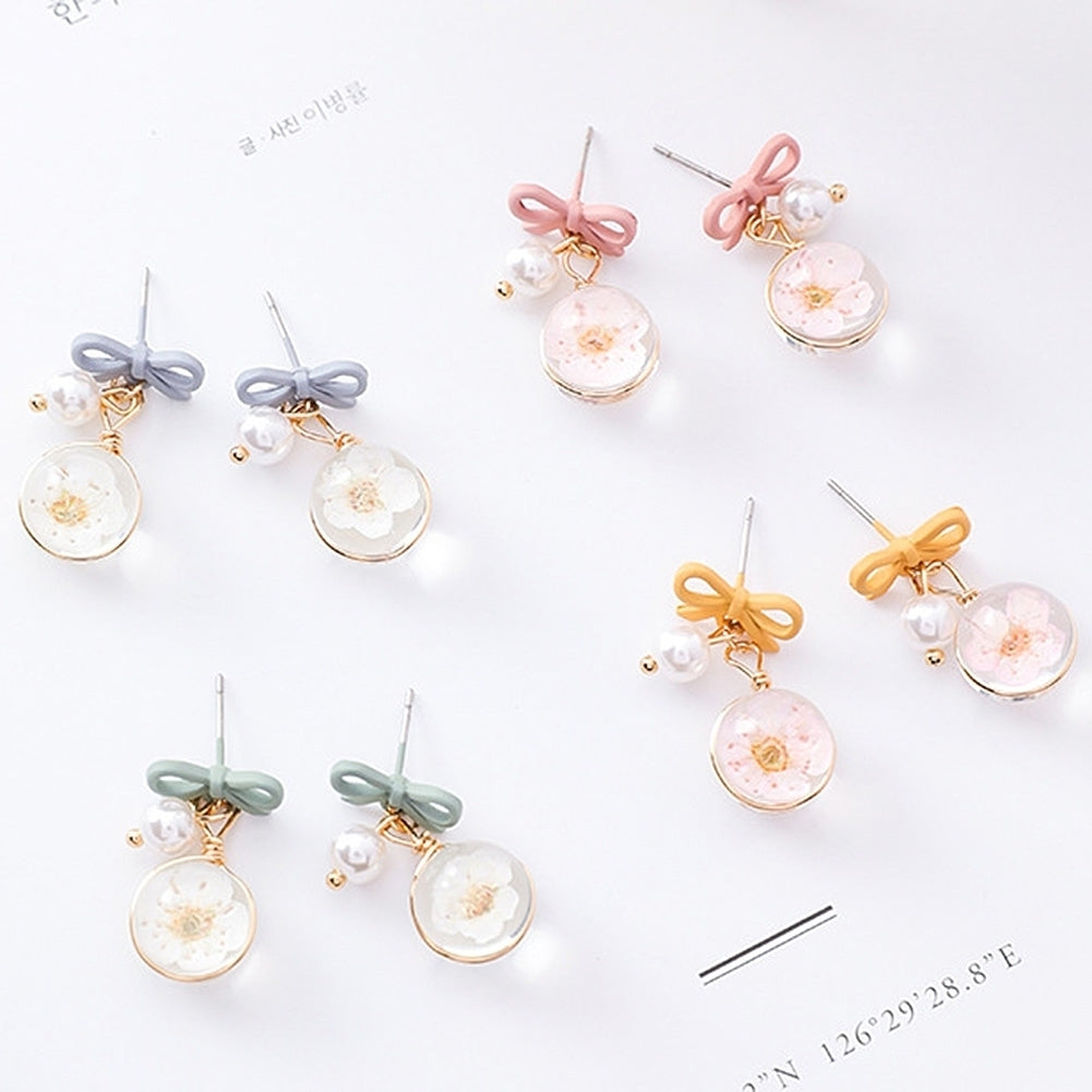 Women Bow Cherry Blossom Flower Glass Ball Dangle Ear Drop Earrings Jewelry Gift Image 7