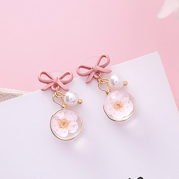 Women Bow Cherry Blossom Flower Glass Ball Dangle Ear Drop Earrings Jewelry Gift Image 9