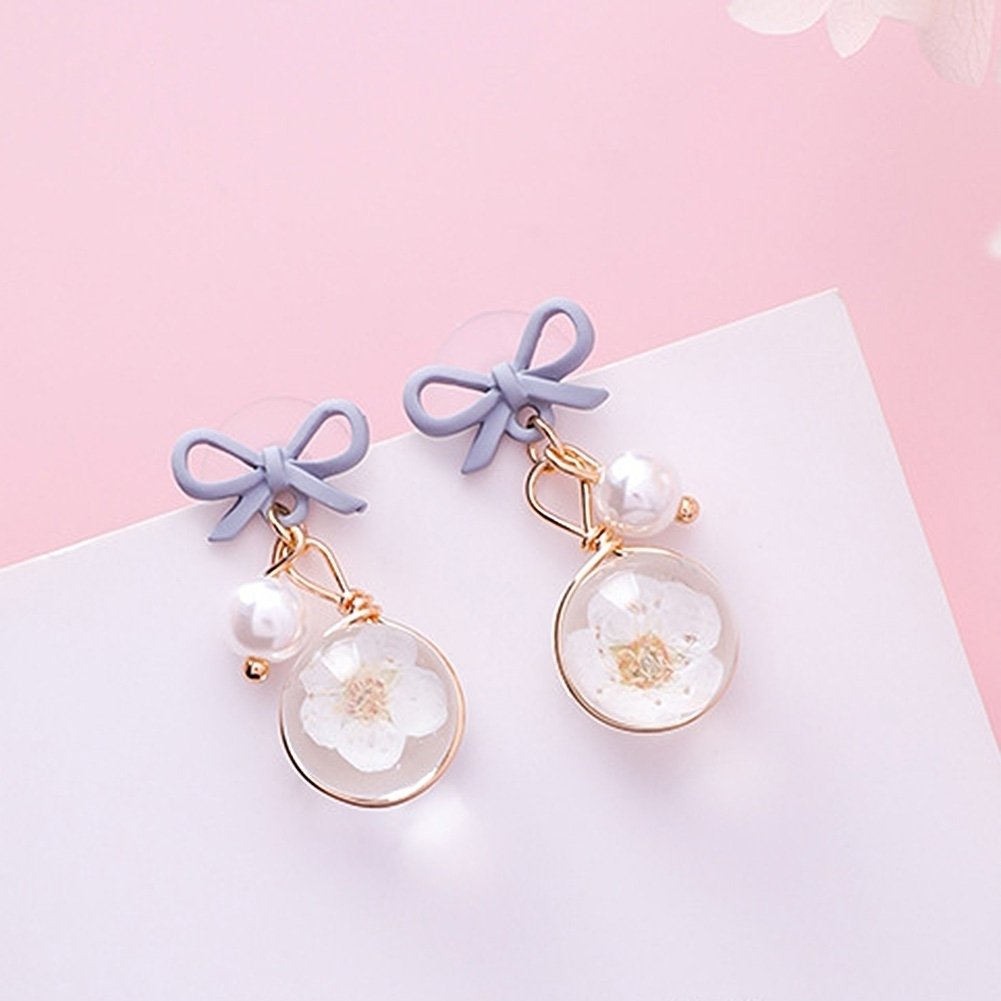 Women Bow Cherry Blossom Flower Glass Ball Dangle Ear Drop Earrings Jewelry Gift Image 10