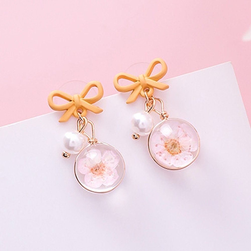 Women Bow Cherry Blossom Flower Glass Ball Dangle Ear Drop Earrings Jewelry Gift Image 11