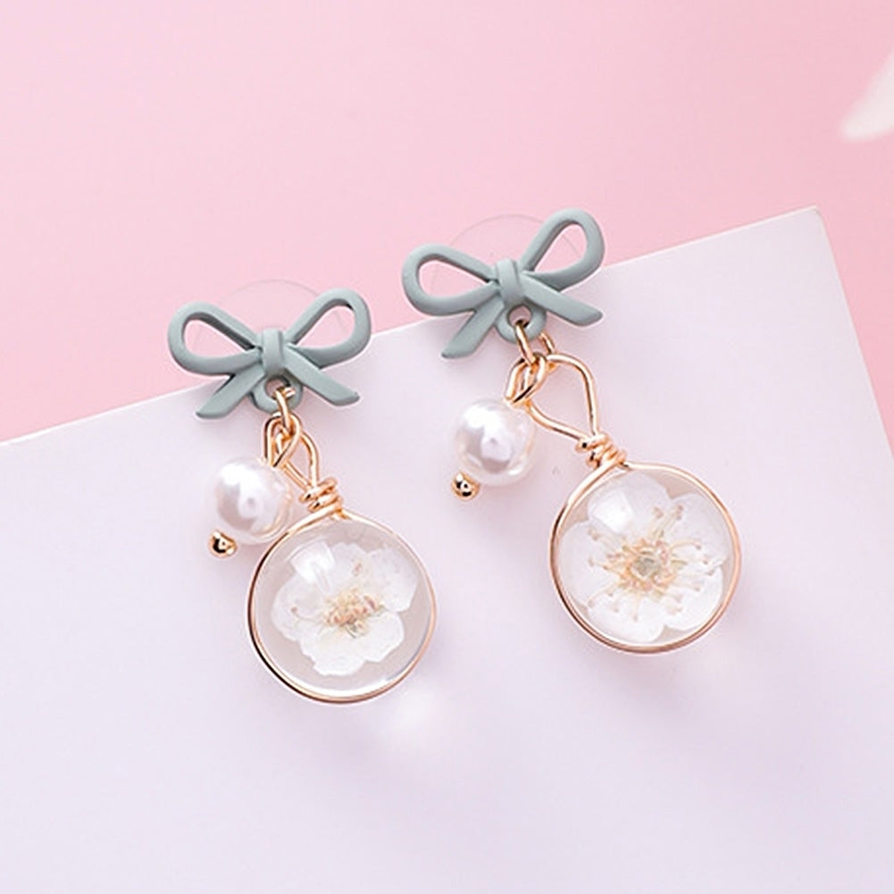 Women Bow Cherry Blossom Flower Glass Ball Dangle Ear Drop Earrings Jewelry Gift Image 12