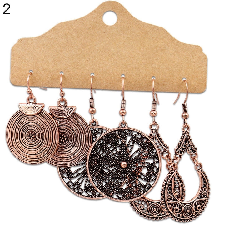 3Pairs Boho Gypsy Women Feather Round Hollow Dangle Hook Earrings Party Jewelry Image 6