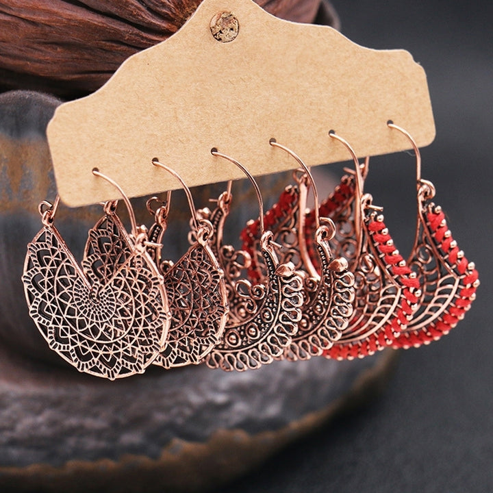 3Pairs Geometric Round Seashell Dangle Women Hoop Hook Earrings Party Jewelry Image 8