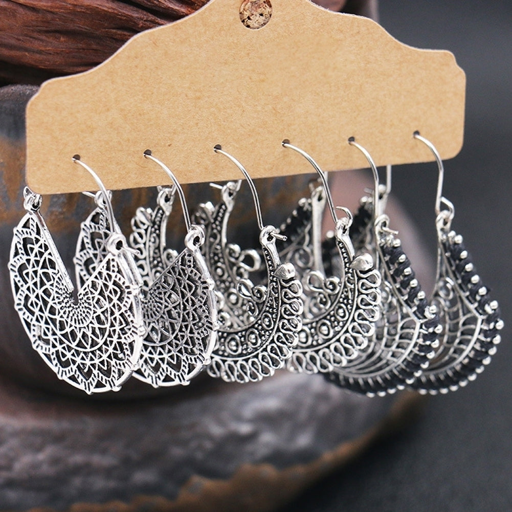 3Pairs Geometric Round Seashell Dangle Women Hoop Hook Earrings Party Jewelry Image 9