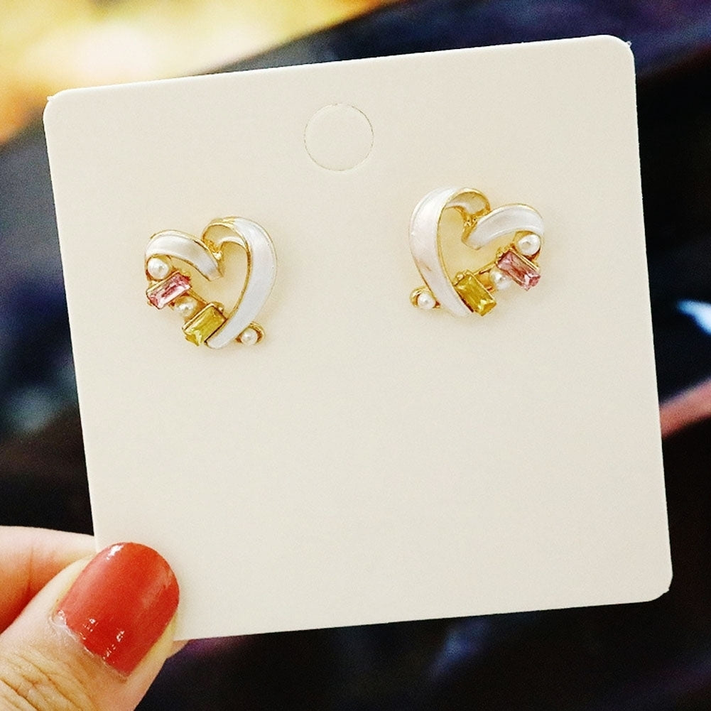 Women Fashion Love Heart Shape Ear Stud Faux Pearl Cubic Zirconia Earrings Image 1