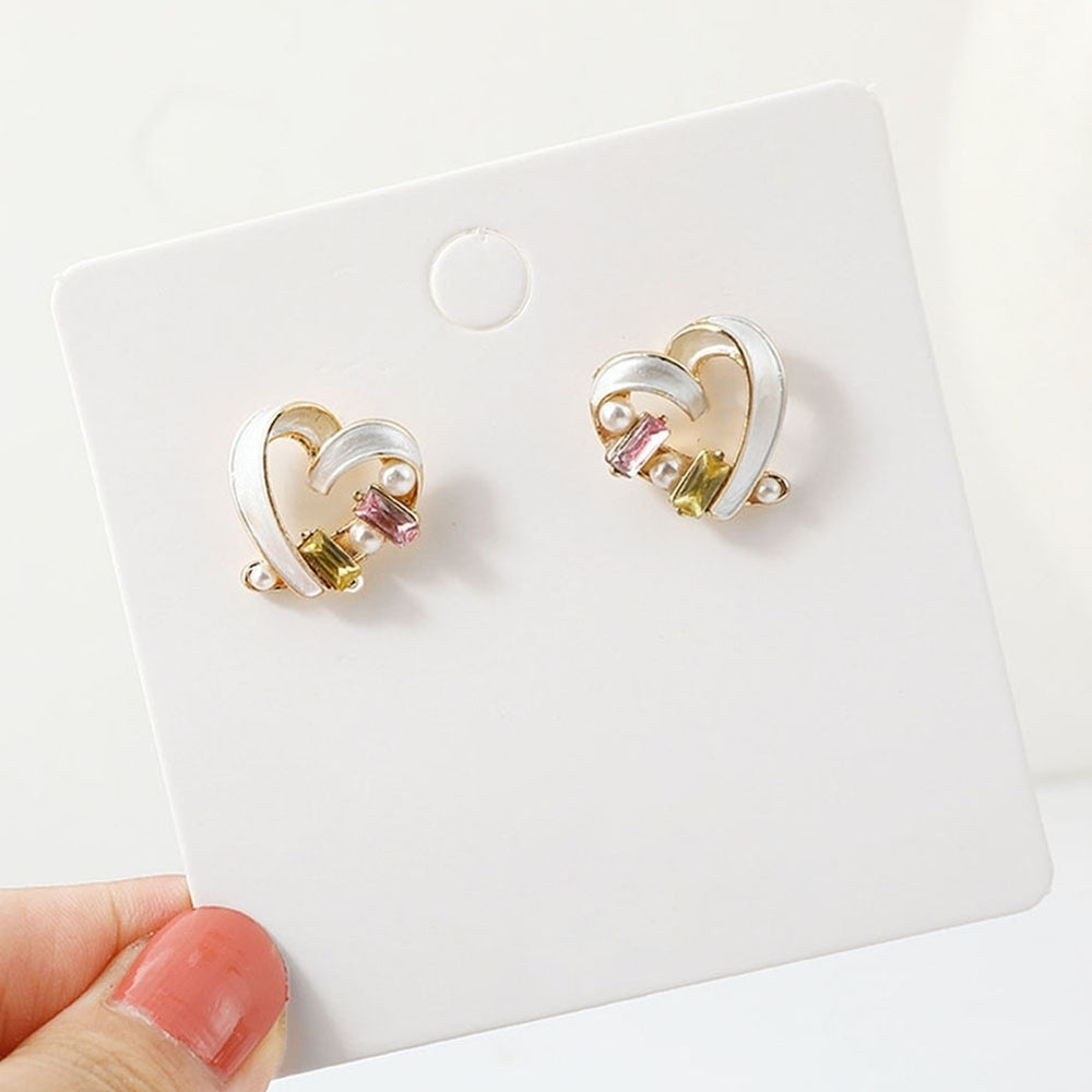 Women Fashion Love Heart Shape Ear Stud Faux Pearl Cubic Zirconia Earrings Image 2