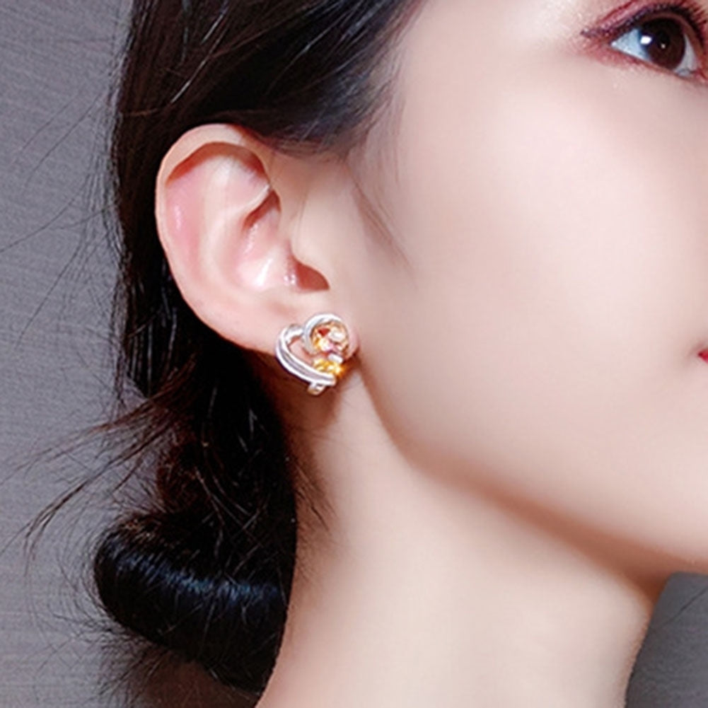 Women Fashion Love Heart Shape Ear Stud Faux Pearl Cubic Zirconia Earrings Image 4