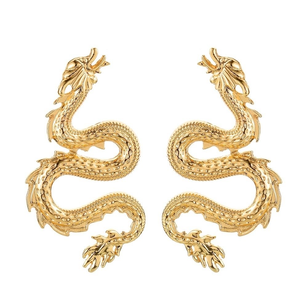 Stylish Women Curved Dragon Shape Alloy Ear Studs Earrings Party Jewelry Gift Image 1