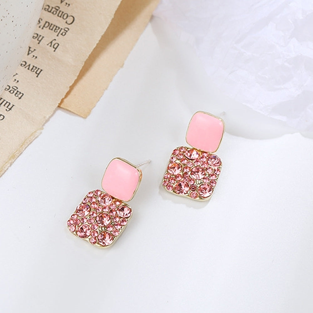 Women Elegant Geometric Full Drill Rhinestone Love Heart Square Earring Ear Stud Image 3