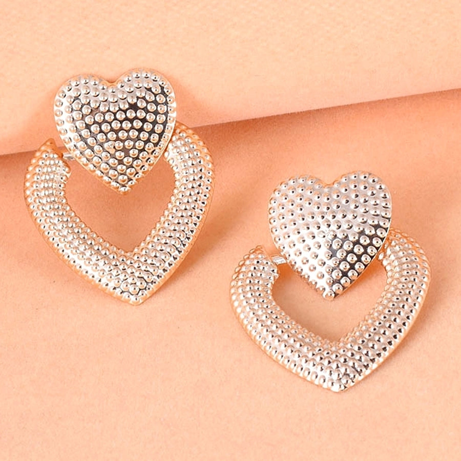 Women Wedding Jewelry Gift Dual Heart Shaped Ear Stud Alloy Elegant Earrings Image 1