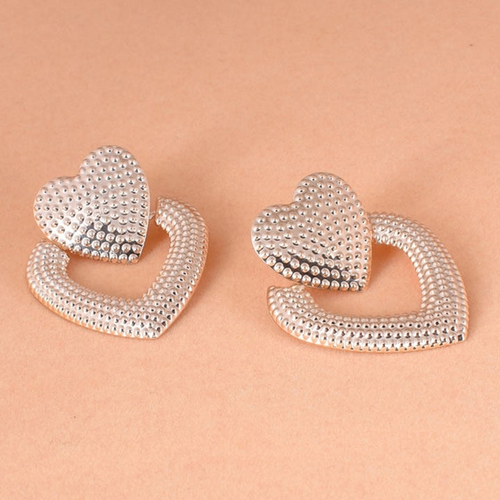 Women Wedding Jewelry Gift Dual Heart Shaped Ear Stud Alloy Elegant Earrings Image 4