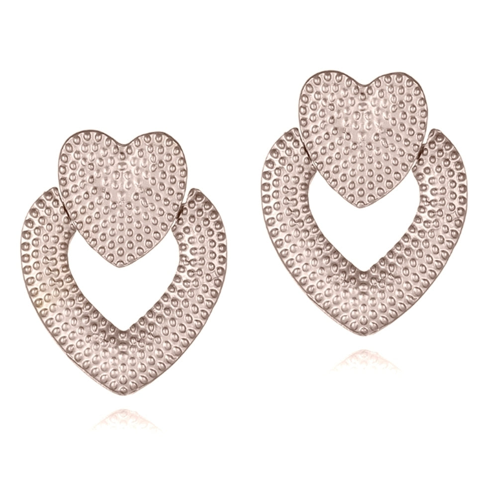 Women Wedding Jewelry Gift Dual Heart Shaped Ear Stud Alloy Elegant Earrings Image 6