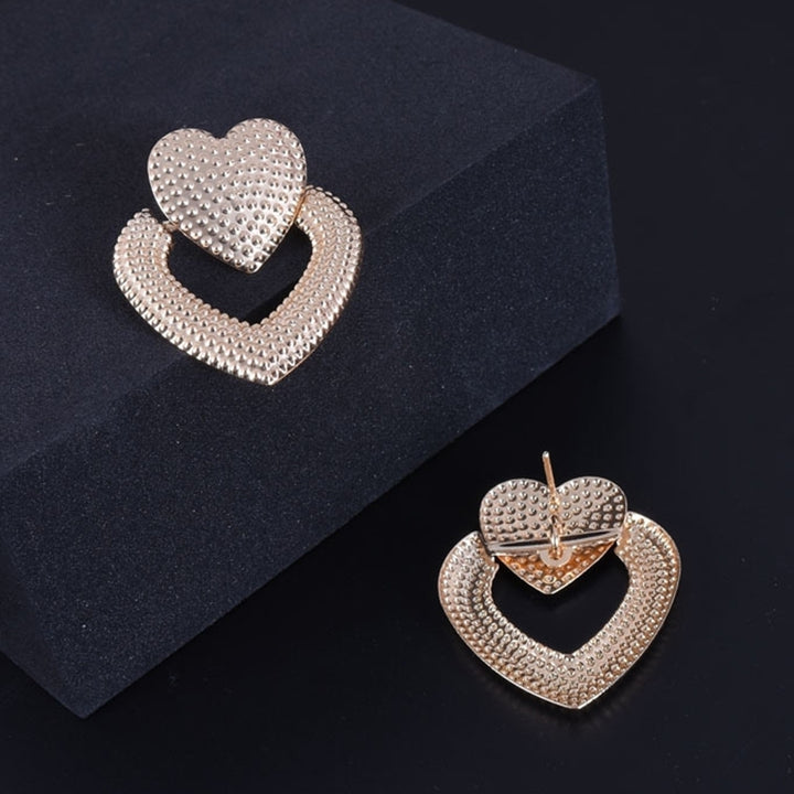 Women Wedding Jewelry Gift Dual Heart Shaped Ear Stud Alloy Elegant Earrings Image 9