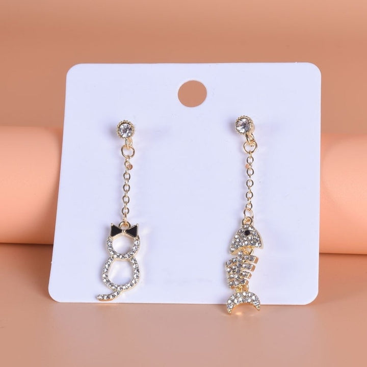 Women Fashion Cat Fish Bone Shape Long Dangle Ear Studs Earrings Party Jewelry Image 7