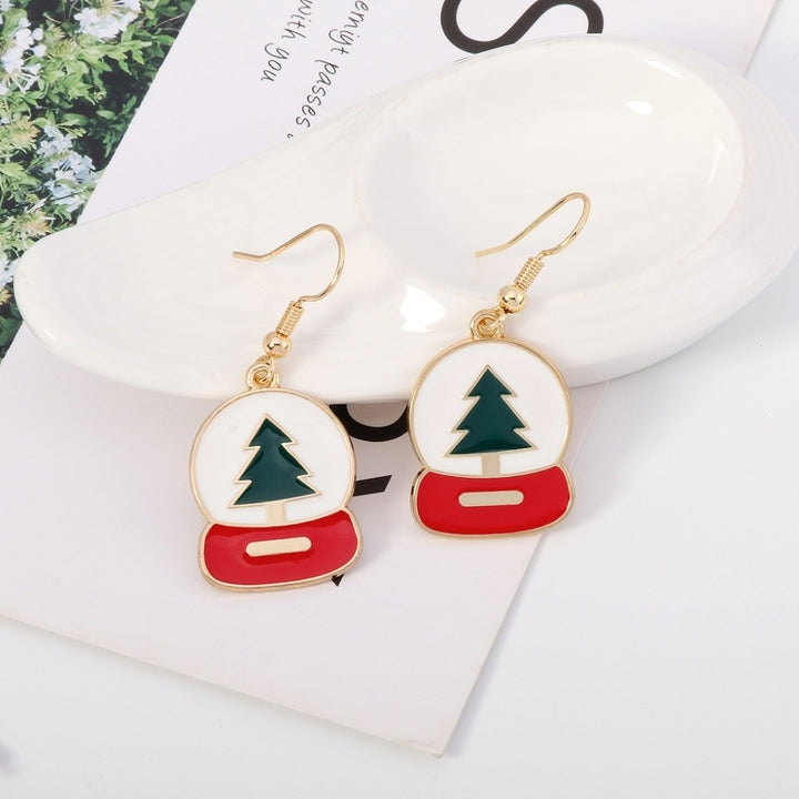 Fashion Women Xmas Tree Engraved Enamel Alloy Hook Earrings Christmas Jewelry Image 1