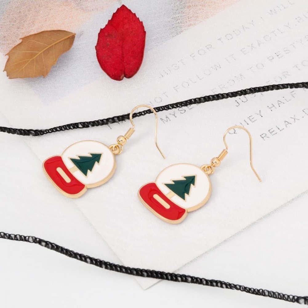 Fashion Women Xmas Tree Engraved Enamel Alloy Hook Earrings Christmas Jewelry Image 2